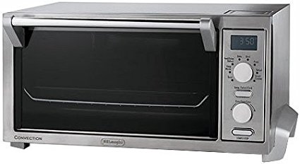 DeLonghi Digital Convection Oven and Toaster Features Convection Cooking of 30-40% Faster, and Extra Large Durastone ll Interior, with 8 Pizza Settings, has Digital Controls Automatic Shutoff and a LCD Display, with a Two Hour Digital Timer and Smart Cookie Function, Includes a Broil Pan and 2 Wire Racks with BONUS Dehydration Kit