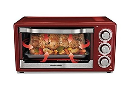 Toaster Oven Red Hamilton Beach 6 Slice Kitchen Cooking For Pizza Bread Chicken Sandwitch Hotdog Cookie Baking Broil Convection Cooks Faster 2 Rack Positions