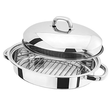 32cm HORWOOD MINI OVAL STAINLESS STEEL ROASTER AND LID WITH RACK