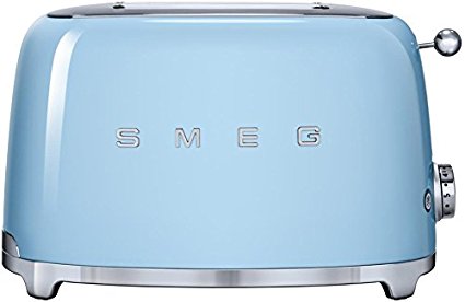 Smeg TSF01PBUS 2 Slice Toaster with 6 Browning Levels, Stainless Steel Ball Lever Knob, Backlit Chrome Knob, Self-Centering Racks and Automatic Slice Pop Up in Pastel Blue