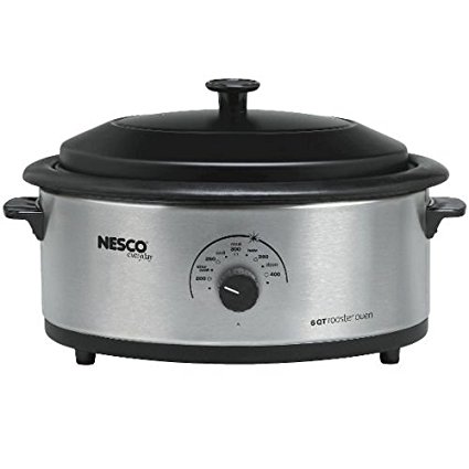Nesco 4816-25PR 6 Qt. Stainless Steel Roaster with Nonstick Cookwell
