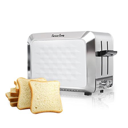 Fortune Candy 2 Slices Toaster ,Extra Wide Slot Fit Bagel or Bread ,Stainless Steel with Diamond Pattern ,Elegant White