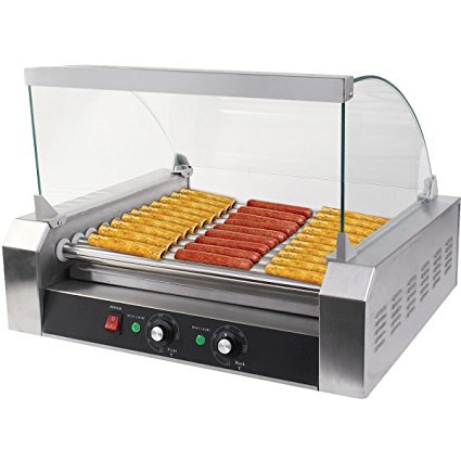 Safstar 11 Roller 30 Hot Dog Grill Machine Commercial Hotdog Cooker Maker Machine with Cover (11 Rollers)