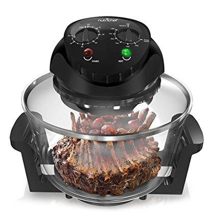 Upgraded 2018 Air Fryer Convection Oven - Countertop Roaster Oven, Bake, Grill, Broil Function Roast Includes Glass Bowl, See how the Food Is Cooking Broil Racks Included 120V NutriChef (PKCOV45)