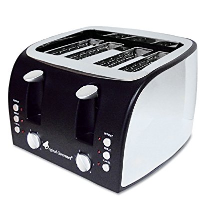Original Gourmet Food OG8166 4-Slice Multi-Function Toaster with Adjustable Slot Width, Black/Stainless Steel