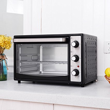 Costway 6-Slice 32L Countertop Toaster Oven Broiler with Drip Pan, 1500W Electric Toaster Oven Pizza Oven