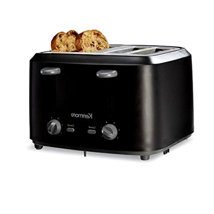 Heavy Duty 4 Slice Toaster, Best Rated Black Metal Finish Contemporary Stainless Steel Housing with Crumb Tray & E-Book