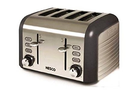 Nesco T1600-13 4-Slice Stainless Steel Toaster with Gray Trim