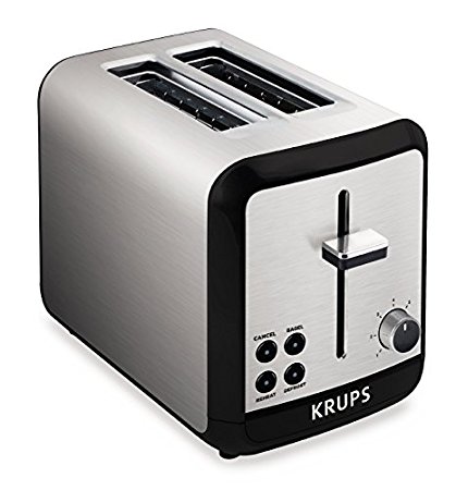 KRUPS KH3110 SAVOY Brushed Stainless Steel Toaster with Bagel Function and Wide Slots, 2-Slice, Silver