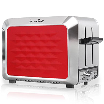 Fortune Candy Stainless Steel 2-Slice Bagel Toaster, Wide Extra Slot, Red Toaster 2 Slice
