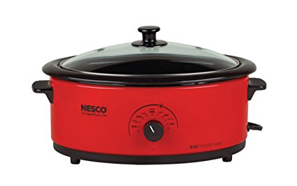 Nesco 4816-12G 6-Quart Roaster Oven with Glass Lid, Porcelain Coated Cookwell, Red