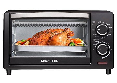 Chefman 4 Slice Countertop Toaster Oven w/ Variable Temperature Control and 30 Minute Timer; Cooking Functions to Bake, Broil, Toast, and Keep Warm - Black