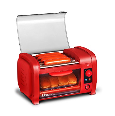 Elite Cuisine EHD-051R Maxi-Matic Hot Dog Toaster Oven Machine Cooker with grill rollers, Red