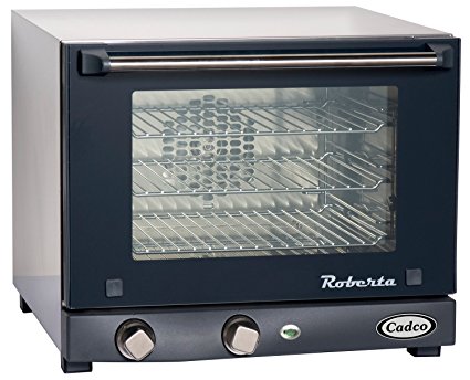 Cadco OV-003 Compact Quarter Size Convection Oven with Manual Controls, 120-Volt/1450-Watt, Stainless/Black