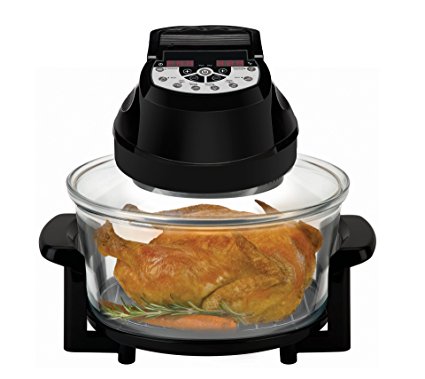 Big Boss Rapid Wave Halogen Infrared Convection Countertop Oven - 16 Quart with Extender Ring Glass Bowl - Digital Presets
