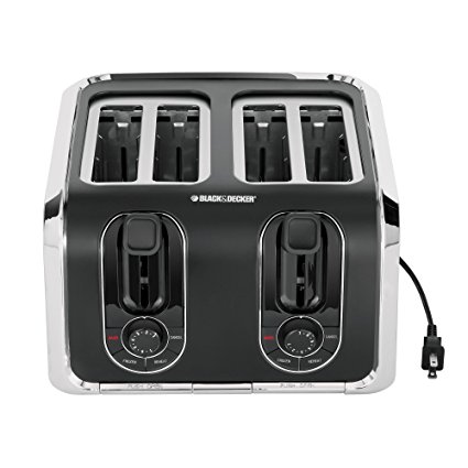 BLACK+DECKER 4-Slice Toaster, Traditional Square, Black with Stainless Steel Accents, TR1400SB