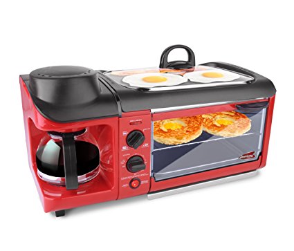 Elite EBK-1782R Maxi-Matic 3-in-1 Deluxe Breakfast Station, Red