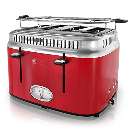 Russell Hobbs 4-Slice Retro Style Toaster, Red & Stainless Steel, TR9250RDR